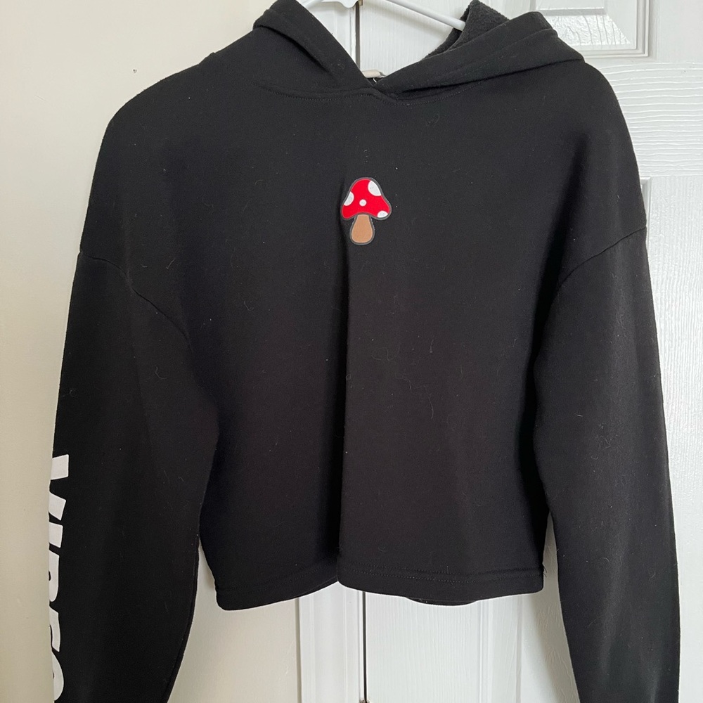 Black Cropped Hoodie Sweatshirt - Women Sweaters